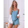 thumbnail image 2 of DARING DIVA Women's Cami Pajamas Rayon Lace Trim V-Neck Tops with Shorts S Gray Blue, 2 of 7