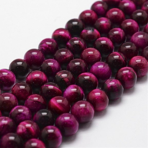 3Strand Natural Tiger Eye Bead Strands Dyed & Heated Round Medium Violet Red 8mm Hole: 1mm about 44pcs/strand 14.9 inch~15.1 inch