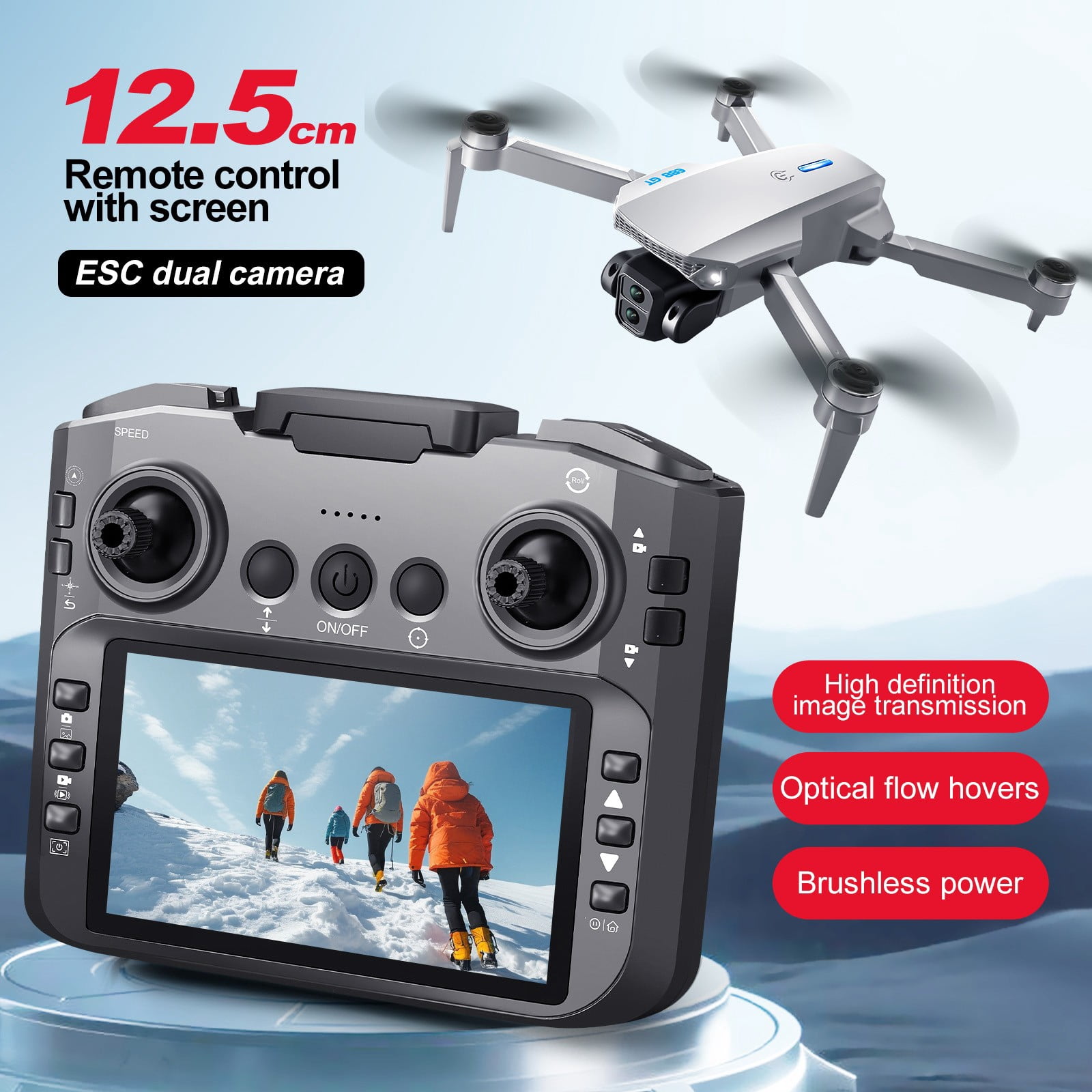 GPS Drone with 4.5 Inch Screen, GPS Drone with 4.5 Inch Screen, Brushless Motor 120°Ultra with Wide Angle Lens, Remote Control Toys Gifts