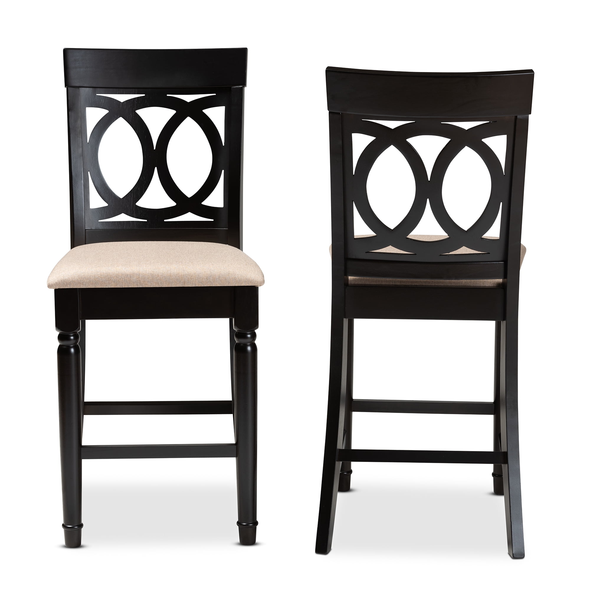 Baxton Studio Verina Modern and Contemporary Sand Fabric Upholstered Espresso Brown Finished 2-Piece Wood Counter Stool Set Set