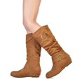 thumbnail image 2 of DREAM PAIRS Womens Wide-Calf Knee High Low Hidden Wedge Slouch Buckle Boots URA TAN/SUEDE Size 5, 2 of 4