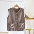 thumbnail image 3 of Bovxnpu Women's Fleece Vest Home Clothes Warm Sleeveless Jacket Lightweight Coats with Pockets Fall Outerwear Women's Winter Solid Color Fleece Lined Button Front Sleeveless Vest Warm Homewear, 3 of 3