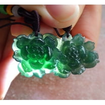 2 Pcs Certified Green Burma 100% Natural A Jade jadeite pendant Lotus Flower Necklace 658456 TN