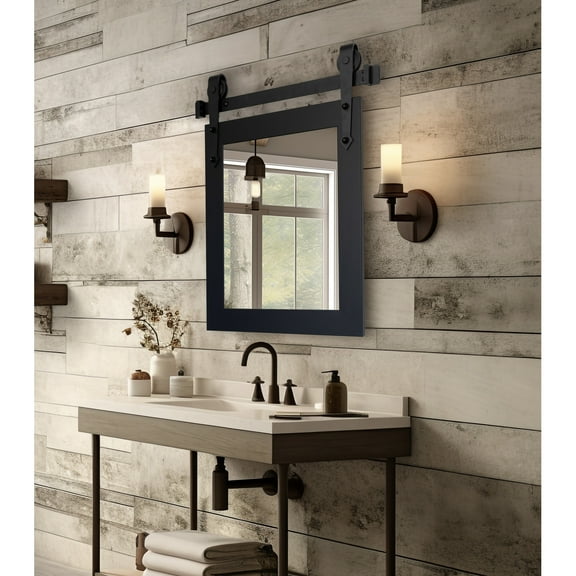 Rayne Mirrors Rayne Accent Mirror With Steel Barn Door Rail
