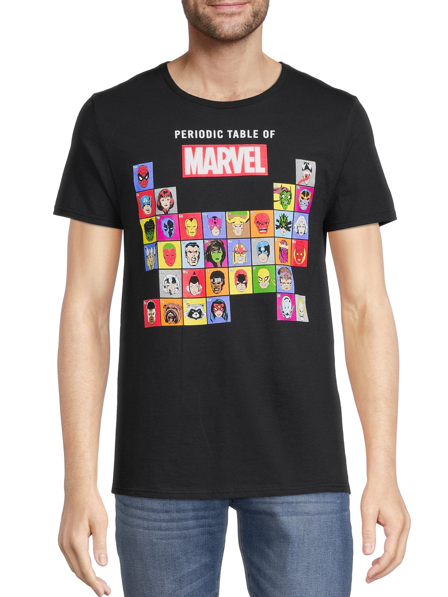 Marvel Comics Men's Heroes and Villains Periodic Graphic Tee