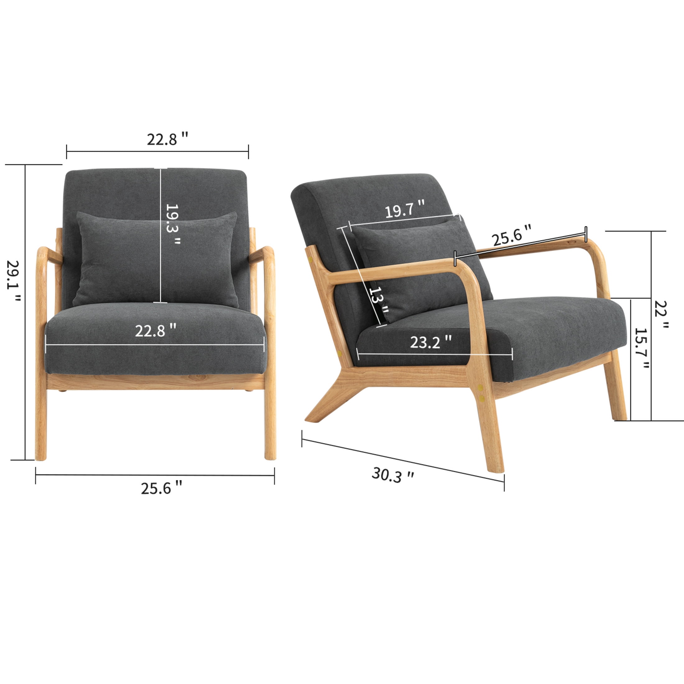 GDF Studio Ciara Mid-Century Modern Solid Wood Accent Chair, Reading Armchair for Living Room, Bedroom, Grey