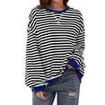 thumbnail image 4 of Womens Oversized Shirts Fashion Striped Color Block Long Sleeve Round Neck Tunic Blouses Relaxed Fit Casual Workout Basic Tees, 4 of 8