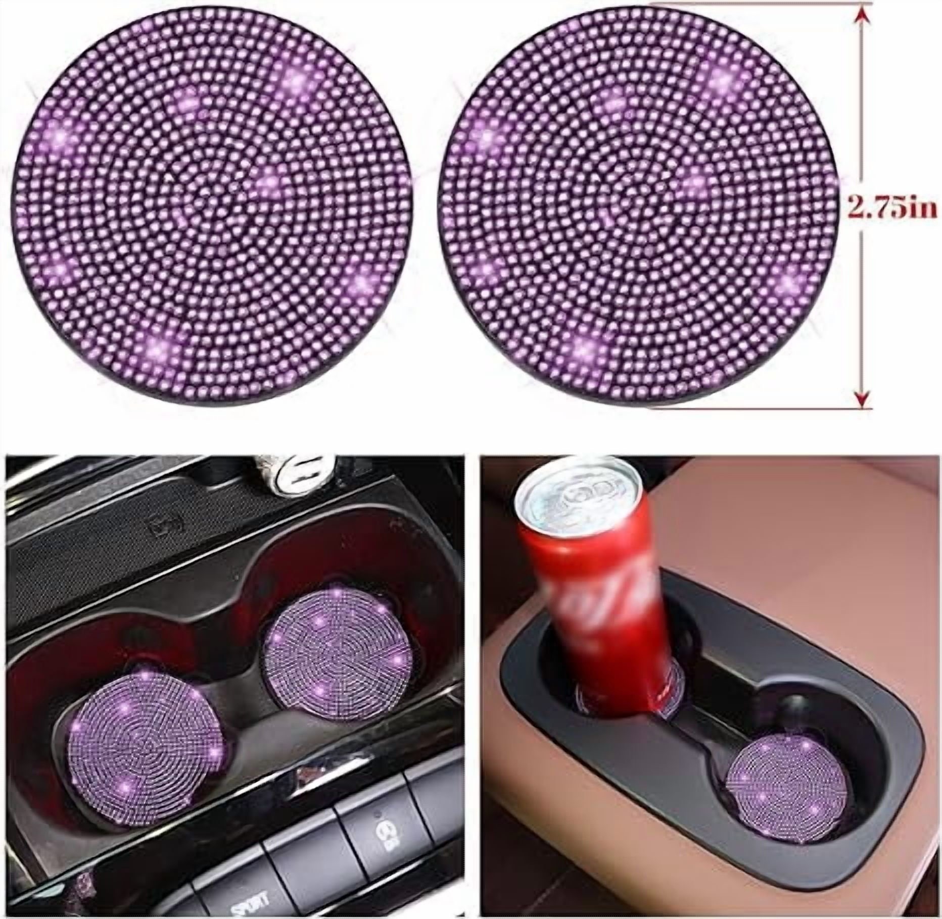 Steering Wheel Cover Set for Women & Girls, 7-Pack Crystal Diamond Rhinestone Car Accessories - Seat Belt Cover, Gear Shift Cover, Car Bling Ring, Cup Holder Coasters in Purple