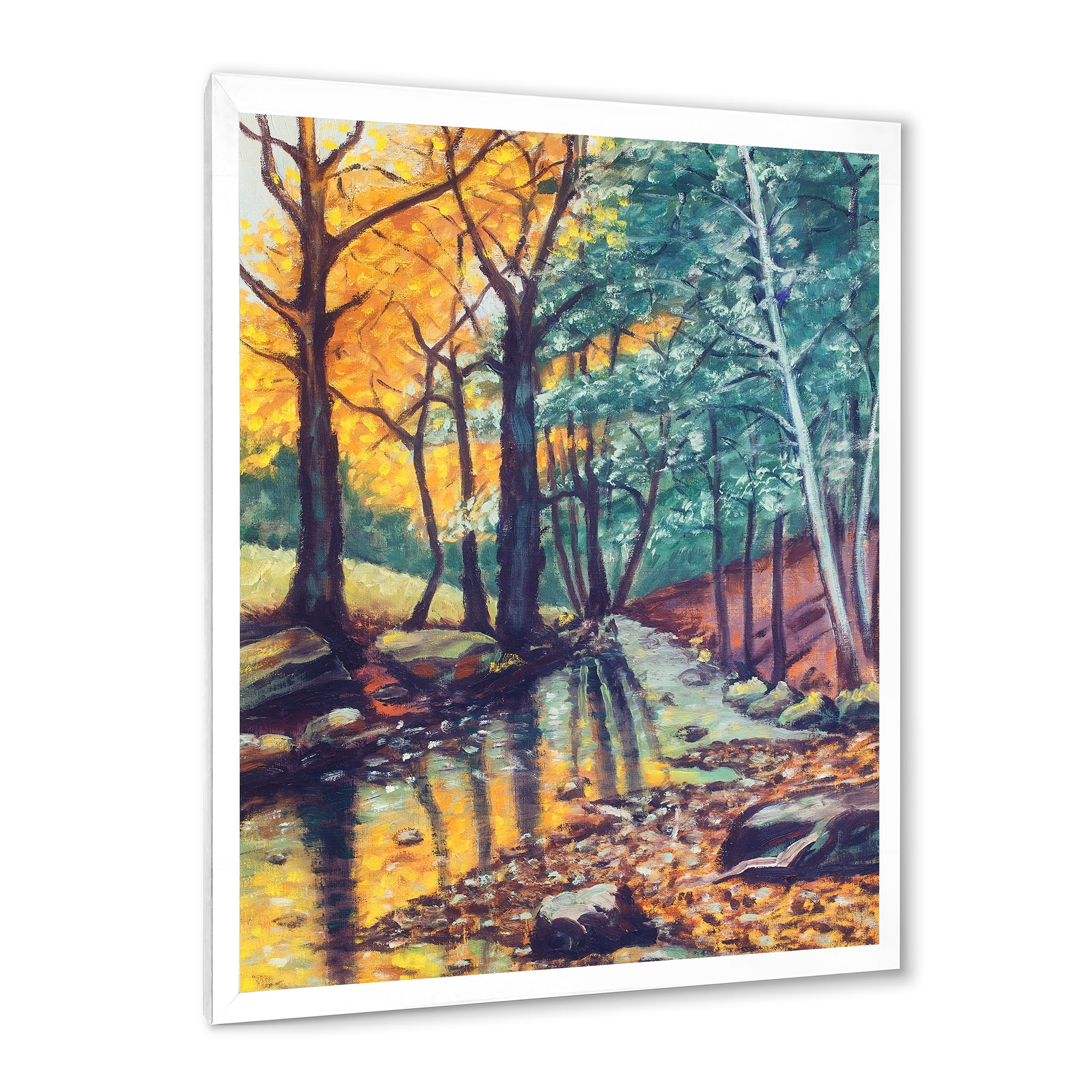 Designart 'Landscape With Autumn Forest Sunset River' Traditional Framed Art Print