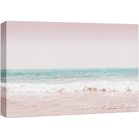 Aaheei Canvas Print Wall Art Pink and Teal Ocean Wave Landscape Nature Wilderness Illustrations Modern Rustic Colorful Multicolor for Living Room, Bedroom, Office