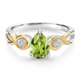 thumbnail image 2 of Gem Stone King 1.14 Ct Pear Shape Green Peridot 925 Silver and 10K Yellow Gold E-F Lab Grown Diamond Ring, 2 of 4