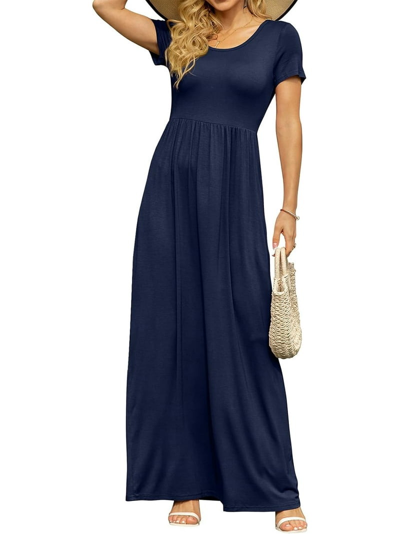 formal long dress with pockets Black 1/2 Sleeve Maxi Dress with Pockets main image 0