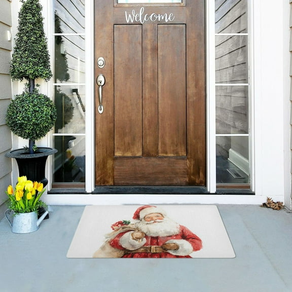 Watercolor Santa Claus Christmas Doormats Welcome Mats Gate Pads Entryway Outdoor 32" x 20"
