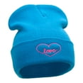 thumbnail image 4 of Radiant Love Embroidered Long Knitted Beanie - Aqua OSFM, 4 of 5