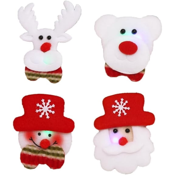 4 PCS Christmas Luminous LED Brooches Glowing Light Up Cute Lapel Pin Santa Claus Elk Deer Snowman Bear Glow in Dark Accessories Pin for Women Xmas Holiday Party Xmas Festive Jewelry Gift