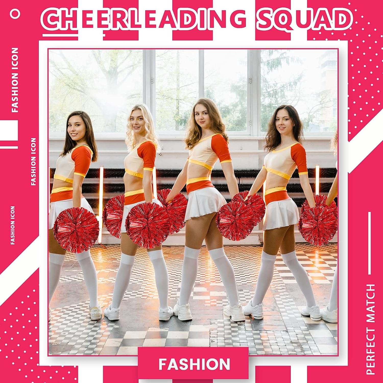 LINLIN cheer pom pom, 20PCS Cheerleading Pom Poms, Premium Metallic Pom Poms Set Cheering Hand Flowers Handle Dance Pom Poms Cheering Squad Pompoms for Football Basketball Cheers