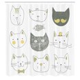 thumbnail image 2 of Ambesonne Cat Shower Curtain, Moustache Fish Faces Print Art, 69"Wx70"L, Pale Green, 2 of 4
