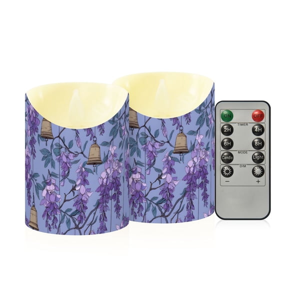 Wisteria Copper Bells Flameless Candles 2 PCS with Remote Realistic Moving Flame LED Tapered Pillar Set for Home Decor
