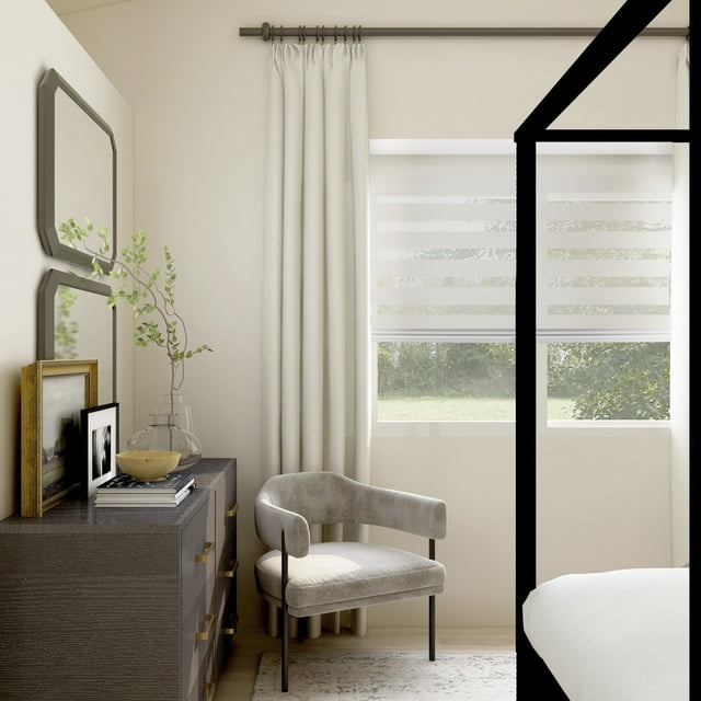 MOOD Zebra Shades for Windows | Custom Size + Cordless + Durable and Stylish Roller Shade | Day and Night Dual Layer Combi Blind | Wheat Beige (Light Filtering) | 36.5"W x 48"H