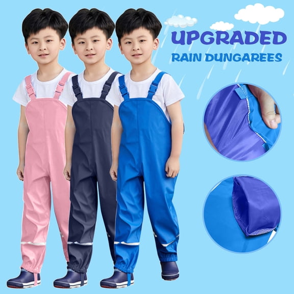 RTKFRFLM Kids Thickened Rain Bib Lined Waterproof Outdoor Rain Overalls Black 1-3 Years