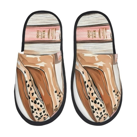 Yiaed Stylish High Heels On Books Print Unisex House Slippers  Slip on Warm Shoes Indoor Outdoor with Anti-slip sole-Medium