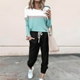 thumbnail image 2 of Dazajoo Fall Lounge Sets for Women 2024 Womens 2 Piece Color Block Outfits Casual Crew Neck Long Sleeve Tops and Drawstring Sweatpants Jogger Sets Holiday Sales,Blue,XL, 2 of 6