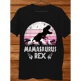 thumbnail image 1 of LocalMen's Mamasaurus Rex Graphic T-Shirt - Black Cotton Casual Tee with Dinosaur Mom & Youngsters Illustration, Short Sleeve, Round Neck, Soft & Comfortable for Casual Attire, Dinosaur Clothes, 1 of 5
