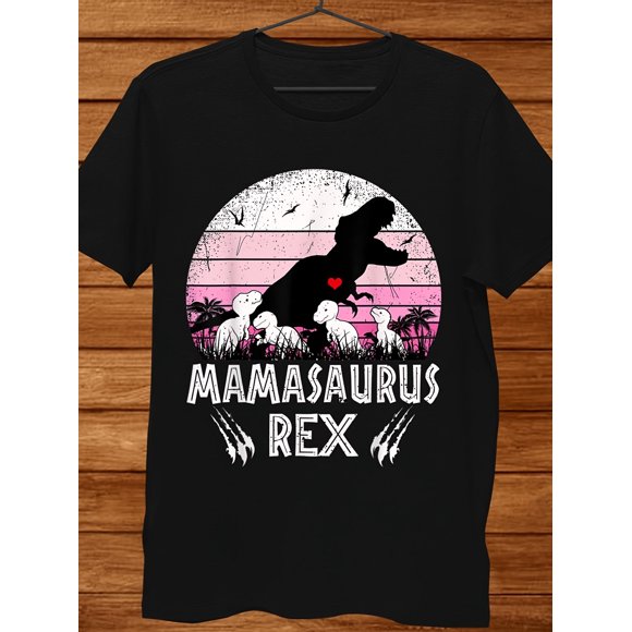 LocalMen's Mamasaurus Rex Graphic T-Shirt - Black Cotton Casual Tee with Dinosaur Mom & Youngsters Illustration, Short Sleeve, Round Neck, Soft & Comfortable for Casual Attire, Dinosaur Clothes