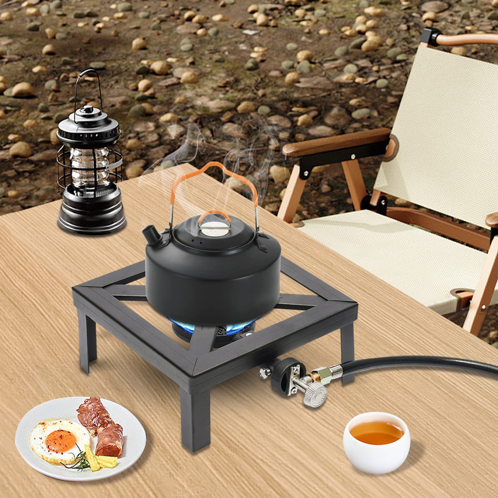 Aiqidi Outdoor Camping Gas Stove BBQ Propane Cooker Portable Single Burner Stove with 0-20PSI Adjustable Regulator 8000W