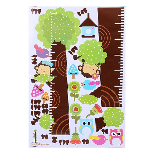 Pegatinas de pared con gráfico de crecimiento de altura de búho, calcomanía de medida extraíble, decoración para niños