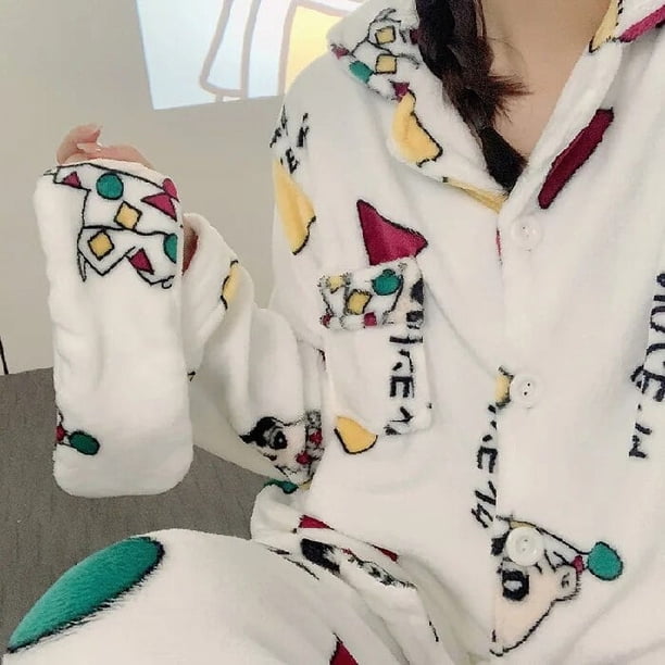 Sanrio-Pijama largo de felpa Cinnamoroll para niña, conjunto de 2 piezas, ropa de casa, Hello Kitty, Kuromi, Kawaii, regalo