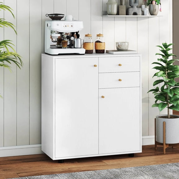 DRAZUNO Kitchen Sideboard Buffet Cabinet w/2 Drawers, 2 Doors and 3 Adjustable Shelves