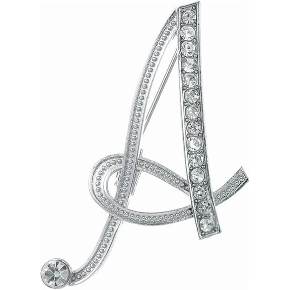 Silver Brooch for Women, A-Z Initial Rhinestone Alphabet Pin, Crystal Letter Breastpin Jewelry Gift for Her