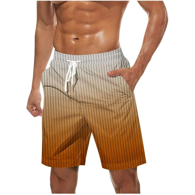 Cameland Plus Size Shorts Men, Gradient Color Striped Casual Shorts Drawstring Elastic Waist Athletic Five Pants Summer Beach Shorts