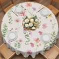 thumbnail image 2 of Spring Summer Flower Round Tablecloth 60 inches Eucalyptus Leaves Countryside Linen Waterproof Oil-Proof Table Cloth Round Table Cover for Holiday Party Picnic Dinner Decor Indoor and Outdoor Use, 2 of 9