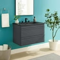thumbnail image 2 of Wall Mount Sink Vanity Cabinet, Grey Gray Black, Wood, Mid Century Hotel Bedroom Bathroom, Modern Contemporary HB33689, 2 of 9