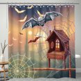 thumbnail image 1 of Gothic Shower Curtain with Spider Web, Bat & Haunted House Design for Halloween Decor, 1 of 4