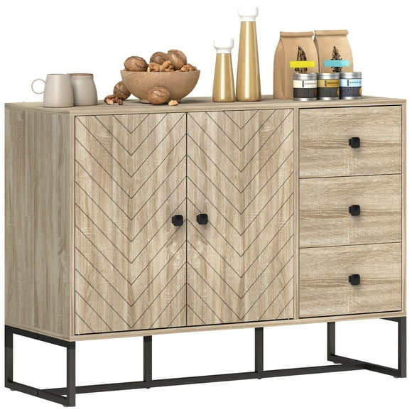 HOMCOM Sideboard, 42.5" Buffet Cabinet with Shelves and 3 Drawers Oak