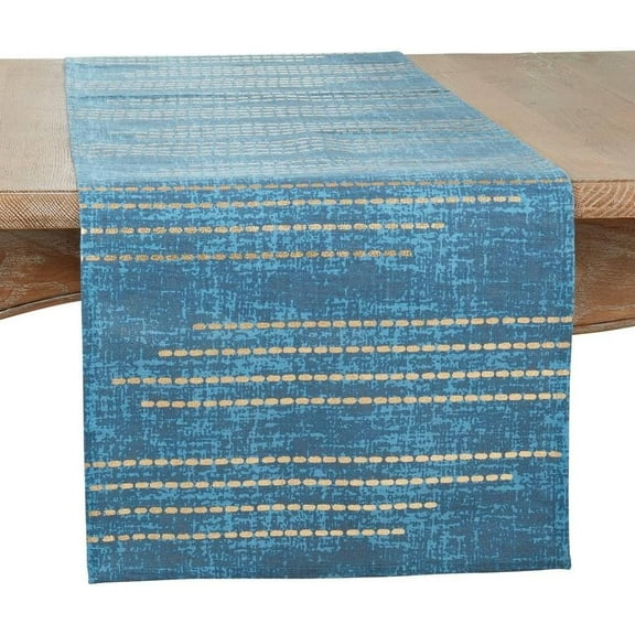 Fennco Styles Gold Foil Print Dash Line Table Runner 16" W x 72" L - 100% Cotton Woven Table Cover for Home Décor, Everyday Use, Banquets, Holidays, Family Gatherings and Special Occasions
