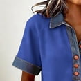 thumbnail image 6 of Omexry Button Down Shirts for Women Women's Color Casual Short-sleeved Turtleneck Button Denim Stitching Pullover Sweatshirt Short-sleeved Top Blue XL, 6 of 7