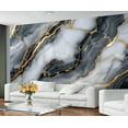 thumbnail image 3 of Black Marble Texture 3D Wall Murals Wallpaper, Abstract Golden Cracks Wall Poster Murals, Wall Painting Art Wallpaper For Living Room And Bedroom Home Decor 118"W x 83"H (Not Peel and Stick), 3 of 6
