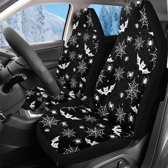 Uorisanigo 2 Pcs Car Seat Covers Set Cobweb Bat Print Vehicle Front Seat Protection Car Interior Covers Seats Protectors Universal Fit for Sedans SUVs Pick-up Trucks