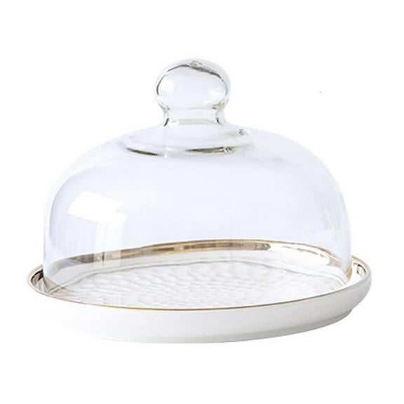 YIEMEEN Ceramic Cake Stand Desserts Plates Table Cake Tray with Glass Cover for Cupcakes