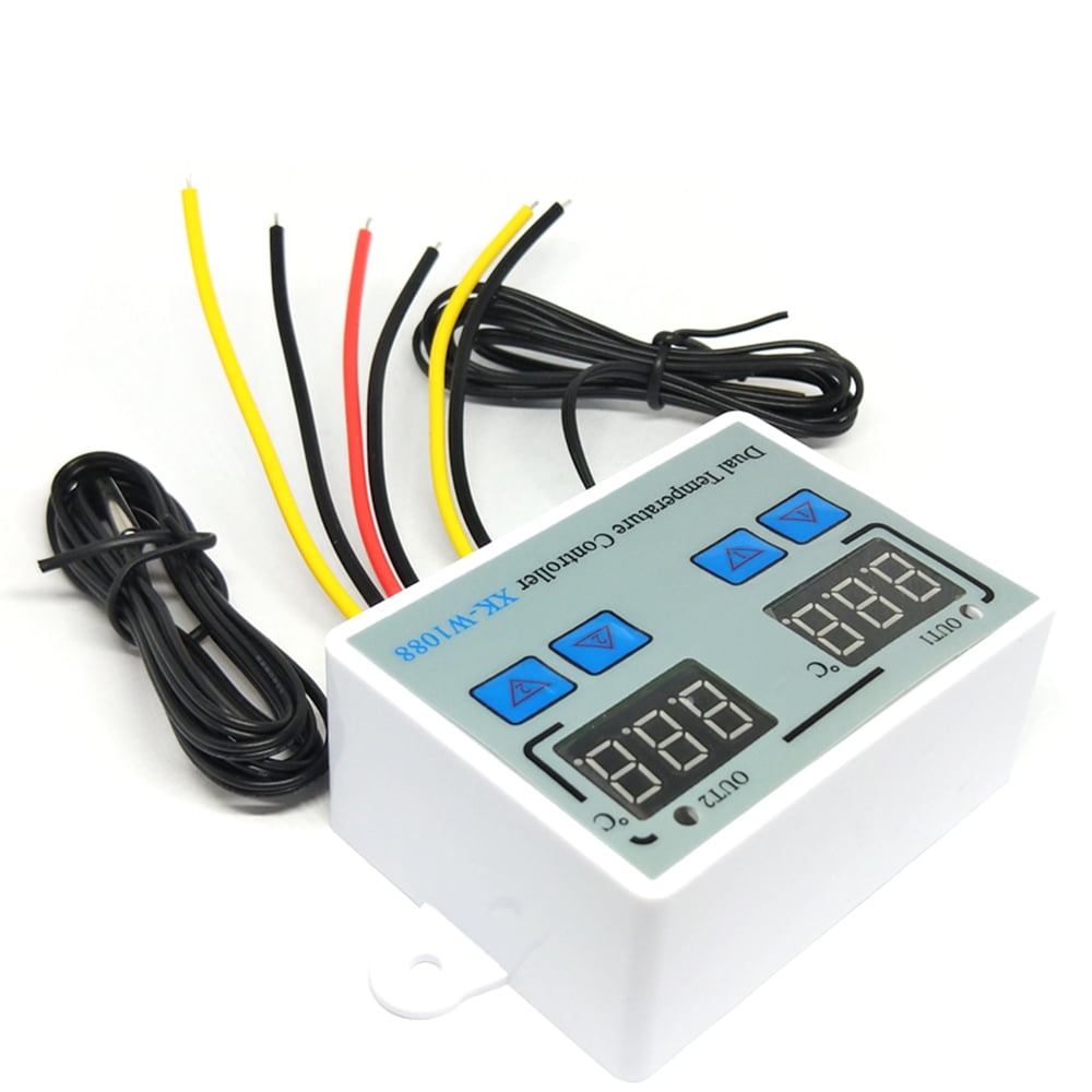 Leepesx Dual Digital Thermostat Temperature Controller Two Relay Output Thermoregulator for incubator Heating Cooling XK-W1088 DC24V Leepesx Dual Digital Thermostat Temperature Controller Two Relay Output Thermoregulator for incubator Heating Cooling XK-W1088 DC24V