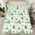 thumbnail image 2 of YST Christmas Village Sheet Set Full Size, Xmas Green Beige Bed Sheets Set for Kids Teens, Christmas Tree Reindeer Rabbit Pattern Sheets, Winter Holiday Flat Fitted Sheet with 2 Pillowcases, 2 of 6
