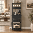 Black Bakers Rack with Power Outlet, Drawer, 4 Hooks, 4 Tiers for ...