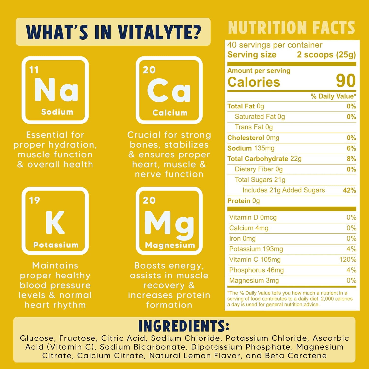 Vitalyte Lemon Electrolyte Powder Mix, Isotonic Hydration, 40 Servings, 35 oz