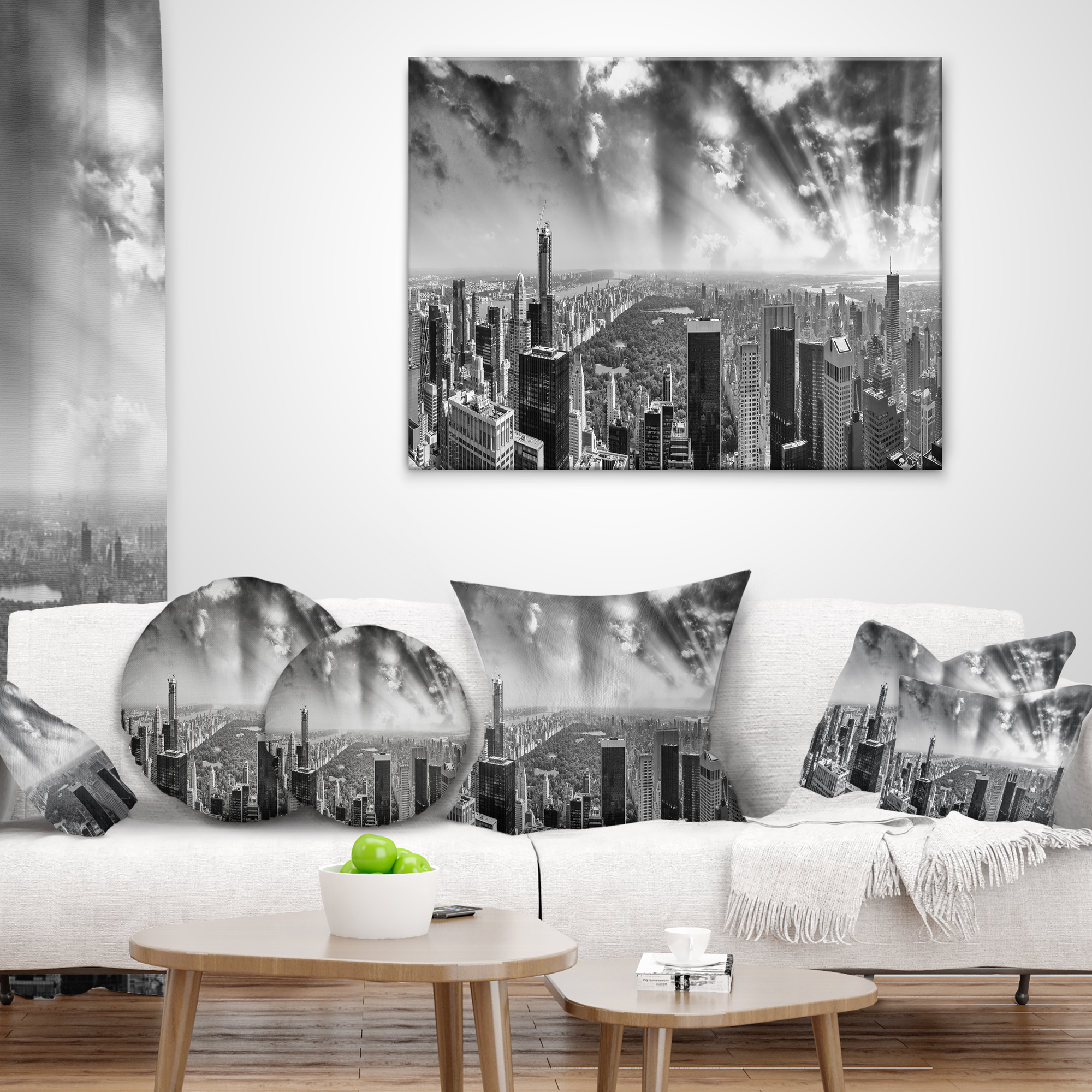 Designart Central Park and Surrounding Buildings - Cityscape Photo Throw Pillow - 12x20