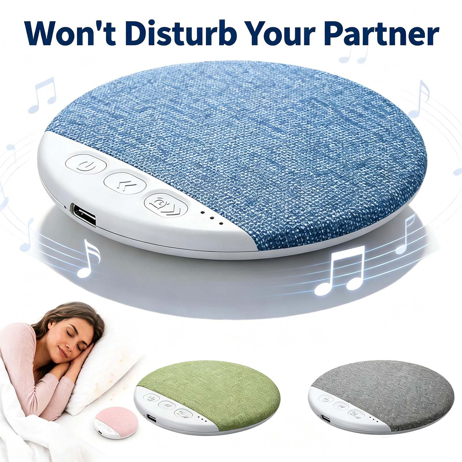 Under Pillow Speaker Bluetooth, Ultra-Thin Wireless Speaker with White Noise, Portable Hi-Fi Bedside Audio Speaker _ Black