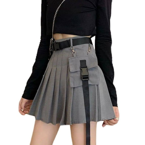 YM YOUMU Women Punk Gothic Cargo Skirt with Chain Belt Pocket High Waist Skirts for Party